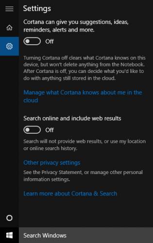 محافظت از حریم خصوصی در ویندوز 10 - کورتانا