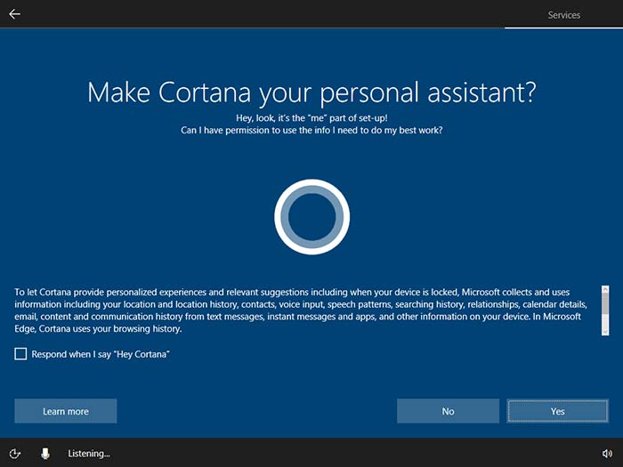 enabling cortana